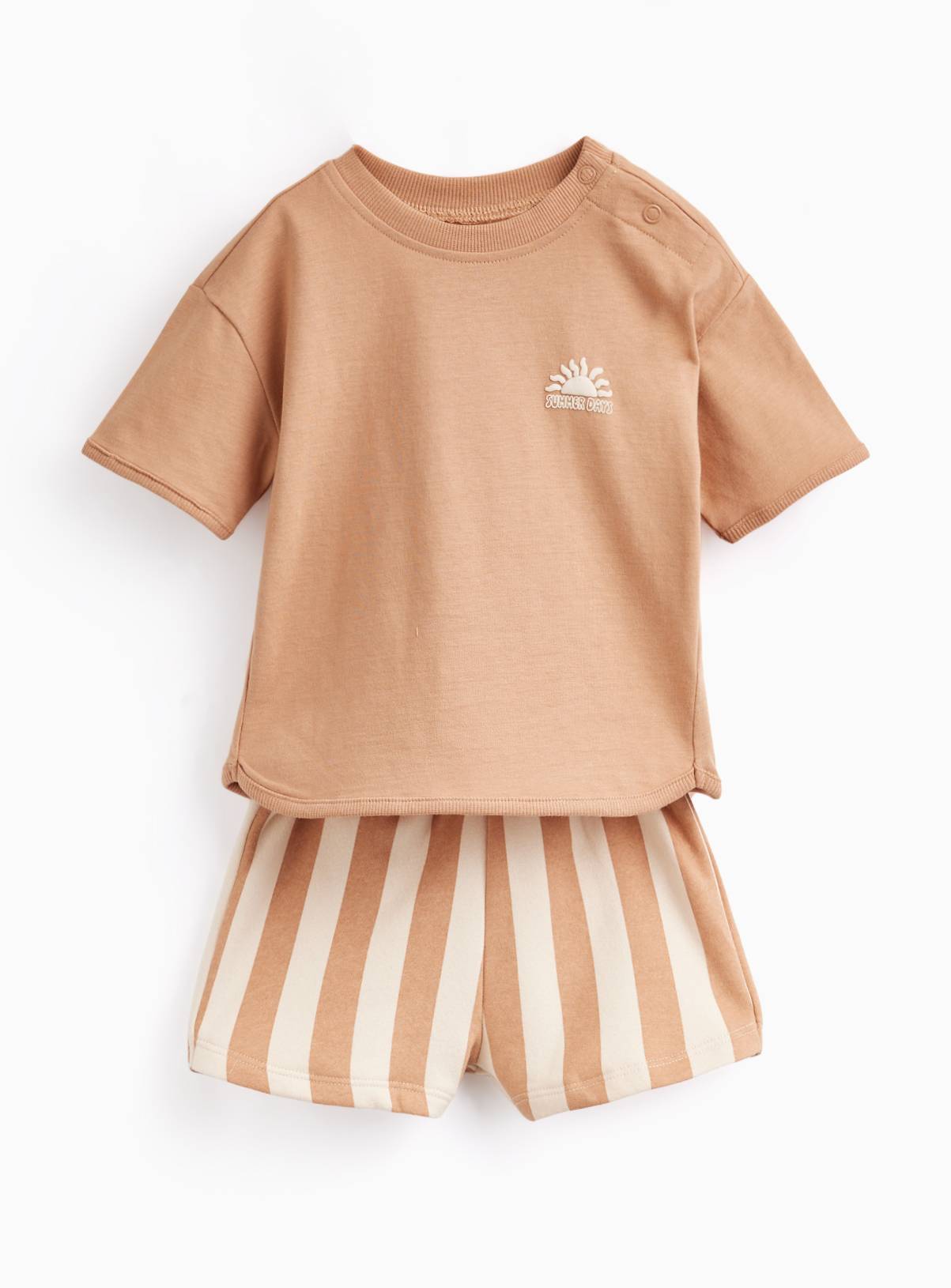 Brown Sunshine Print T-Shirt & Shorts Set 3-6 months - Image 1